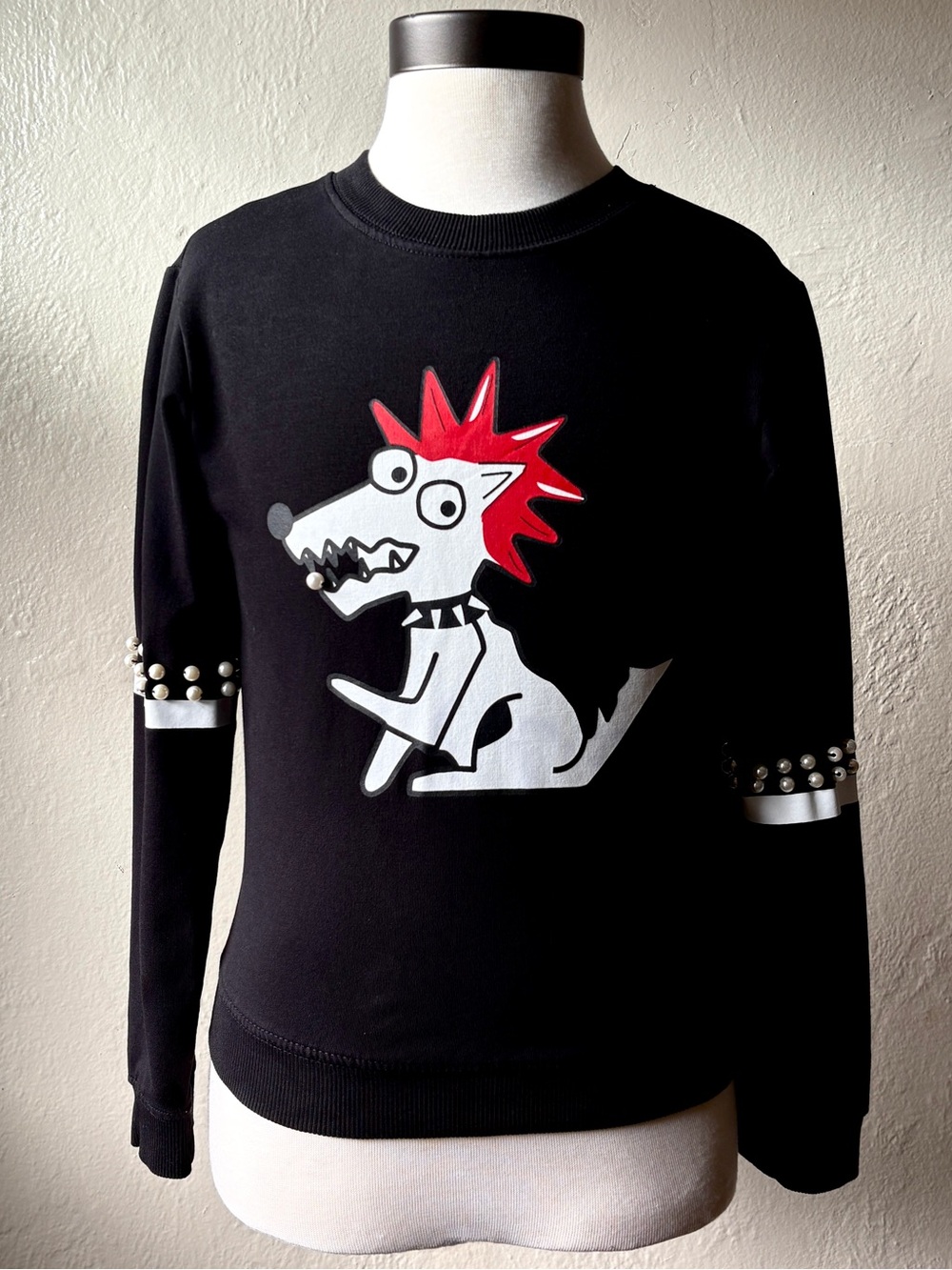 Reporter Black Punk Rock Dog Top Size M 134 8-9 Yrs Pearl Cartoon Graphic Spunky